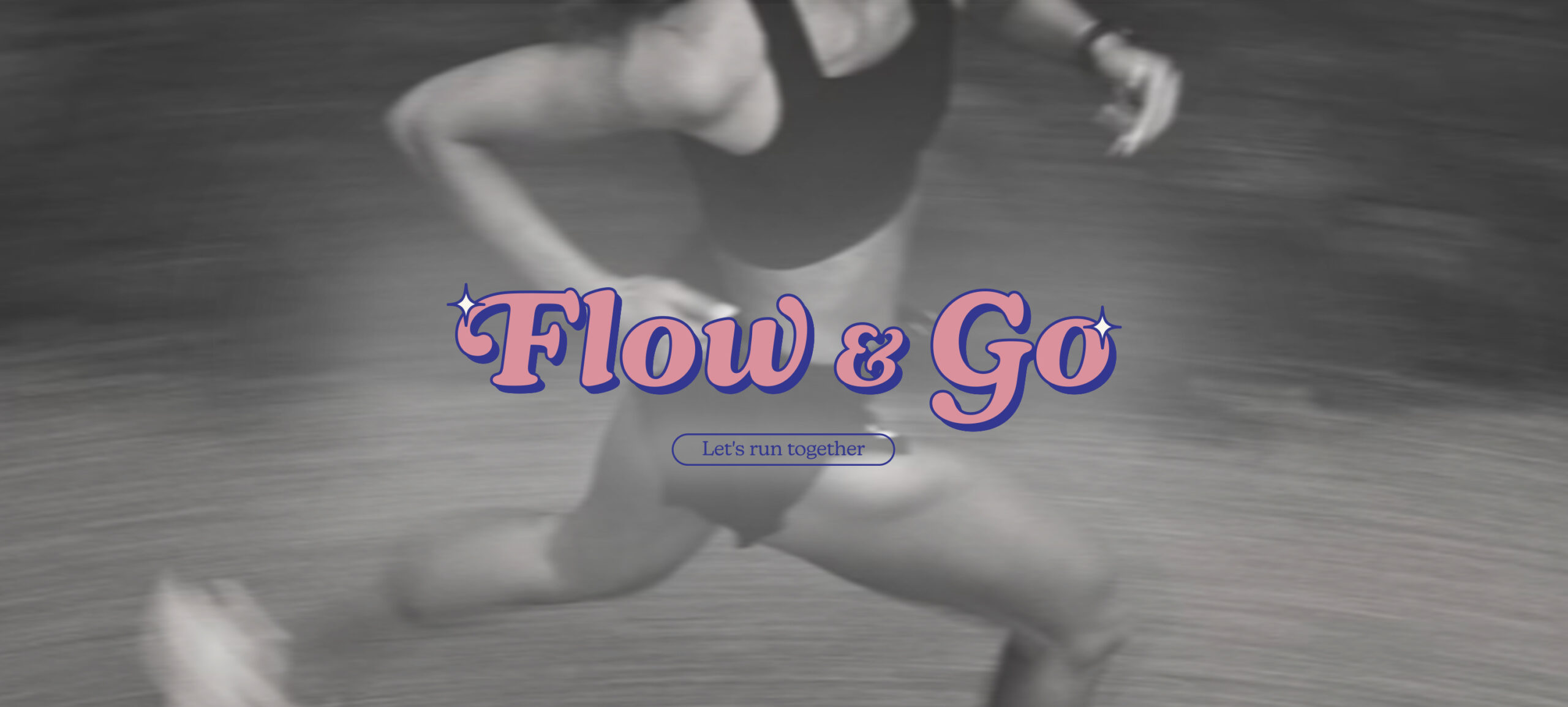 Projet Flow & go : logo sur fond photo noir et blanc d'une femme qui court